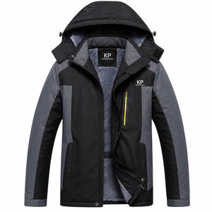 Men's Winter Hooded Puffer <b>Jacket</b> Windproof <b>Thick</b> <b>Fleece</b> Lining Casual Outdoor Coat Black Gray Polyester Zipper Closure - Product Image 1