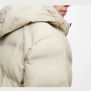 Manteau matelassé décontracté pour homme en laine beige écologique avec capuche et fermeture éclair, coupe droite, couleur unie, polyester - Product Image 6