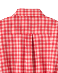 Chemise Courte Femme Personnalisée à Carreaux Vichy Rouge et Blanc, Taille à Cordon, Manches Longues, Boutonnée, Décontractée, Fabrication OEM Personnalisée - Product Image 5