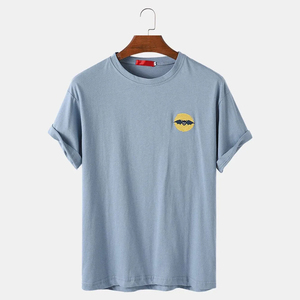 T-shirt à manches courtes pour homme, violet, logo de dessin animé brodé, col rond, coupe décontractée, jersey en coton - Product Image 5