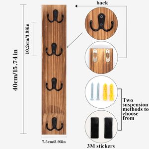 Porte-clés vertical mural en bois avec crochets pour l'entrée de la maison, solution de rangement pour clés et portefeuilles - Product Image 5