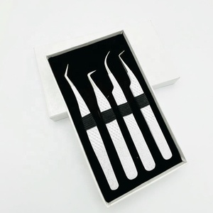 Pinzas de extensión de pestañas de acero inoxidable profesional de calidad superior hechas a mano probadas a mano brillo blanco agarre de diamante puntiagudo - Product Image 4
