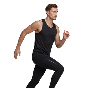 Leggings de compression intégrale pour hommes, noirs unis, en Spandex et Nylon, taille élastique, pour le sport - Product Image 2
