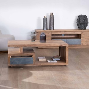 Table basse rectangulaire Vandana Golden Balance 120x70cm en acacia massif Paguera - Product Image 4