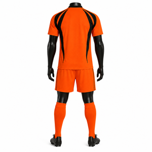 Ensemble de maillots de football personnalisés unisexe orange et noir, manches courtes, en polyester respirant, toutes saisons, transfert thermique sur le devant - Product Image 6