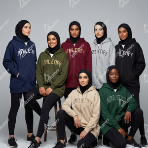 Athletify – Nouvelle veste de sport longue à capuche zippée pour femmes musulmanes, coupe ample en molleton bouclette, idéale pour le quotidien et la course à pied - Product Image 4