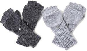 Gray Jacquard Flip Top Fingerless Gloves (Acrylic/Cotton) Ribbed Winter/Spring/Summer Touchscreen Wrist Warmth for Sports Daily - Product Image 3