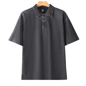 Polo en coton Oxford délavé pour homme grande taille, couleur unie, manches courtes, style décontracté - Product Image 1