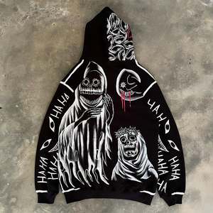 Sudadera con Capucha Negra Extra Grande para Hombre, Estilo Urbano, Diseño de Calavera de Conejo Dibujada a Mano, Estilo Graffiti, Ropa Casual de Otoño - Product Image 2