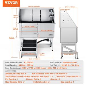 62\" Professional Stainless Steel <b>Dog</b> Grooming Tub Pet Cleaning Bathing Station Ramp Faucet Soap Box Rich Accessory <b>Bath</b> for - Product Image 6