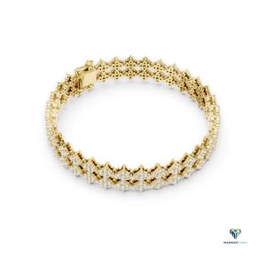 5.12 CT Yellow <b>Gold</b> Round Lab Grown Diamond Bracelet in 14K <b>Solid</b> <b>Gold</b>, Geometric Cluster Link Statement Bracelet - Product Image 2