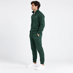 Conjunto de Sudadera Verde con Cierre de Cremallera para Hombre, Corte Regular, Color Sólido, Pantalones Deportivos Casuales con Bolsillo Frontal con Logotipo, Ropa de Otoño - Product Image 2
