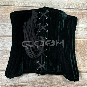 Premium Emerald Green Velvet <b>Underbust</b> Steel Boned Waist Cincher Corset Victorian Gothic Aesthetic Wholesale Apparel Supplier - Product Image 6