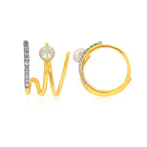 Pendientes de Perlas de Oro Amarillo de 14K para Mujer con Diamantes de Corte Brillante Redondo, Diseño Minimalista para Uso Diario - Product Image 3