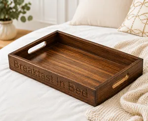 Bandeja de madera premium con asas, bandeja rectangular grande decorativa de madera para desayuno en la cama, mesa de centro y otomana - Product Image 4