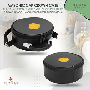 Masonic Crown Cap Case ST Thomas Of Acon Black Leather, Embroidered Emblem (Gold) - Product Image 4