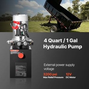 Centralina Idraulica da 4 Quarti per Rimorchio Ribaltabile a Doppio Effetto con Pressione Massima di Scarico di 3200 PSI, Portata di 0,91 GPM, 12V DC - Product Image 2