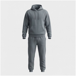 Ensemble de survêtement gris à capuche pour homme, manches longues, couleur unie, coupe décontractée, vêtements d'automne, respirant, 100% coton, jogging - Product Image 1