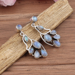 Boucles d'oreilles pendantes artisanales en argent sterling 925 avec pierres précieuses arc-en-ciel naturelles, style vintage de luxe pour mariage, bijoux pour femmes - Product Image 5