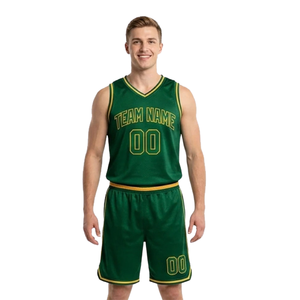Conjunto de camiseta y pantalones cortos de baloncesto para hombre, con ribete en contraste, sin mangas, cuello en V, que absorbe la humedad, transpirable, uniforme con nombre y número personalizados - Product Image 1