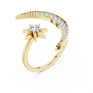 Anillo de Diamante Cultivado en Laboratorio con Forma de Luna Creciente y Estrella, Chapado en Rodio sobre Oro Amarillo de 18 Quilates, con Piedras Laterales, para Boda, Compromiso, Fiesta, Evento Glamuroso - Product Image 1