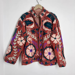 Hand Embroidered <b>Reversible</b> Velvet Bomber <b>Jacket</b> with Vintage Floral Pattern Cotton Lining Winter Outerwear for Women - Product Image 1