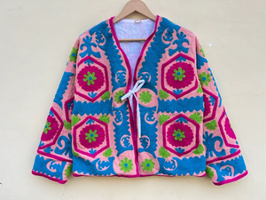 Handmade 100% Cotton Velvet Suzani Kimono Jacket | Autumn/<b>Winter</b> <b>Quilted</b> Breathable Eco-Friendly Boho Design Embroidery - Product Image 5