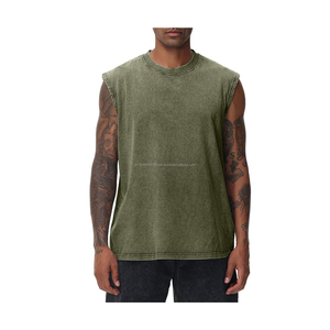 Débardeurs de sport pour hommes, T-shirts sans manches, T-shirts de musculation, T-shirts de gym délavés à l'acide, T-shirts de course et de plage coupe ample - Product Image 1