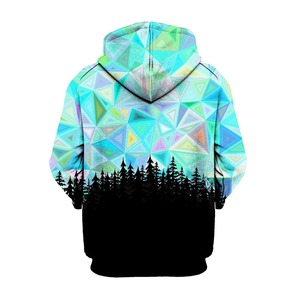 Sweat-shirt à capuche imprimé forêt géométrique pour homme, coupe régulière, décontracté, en polyester tricoté, basique d'automne, mélange de coton - Product Image 3