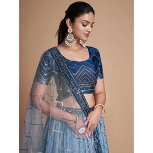 Jolie Paillettes Bleues Chinon Festive Wear Lehenga Choli Avec Dupatta - Product Image 4
