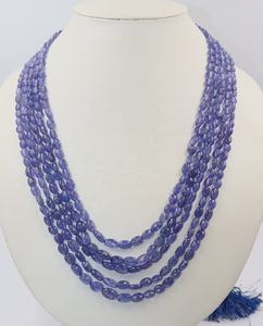Collier ovale lisse en tanzanite naturelle à 5 brins pour femme avec perles de pierre - Product Image 6