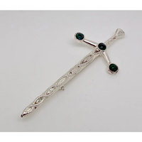 Vintage Scottish Sword Claymore Silver Tone Metal Malachite Celtic Kilt Pin Brooch Hot Sell