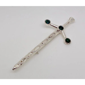 Broche Épée Écossaise Vintage Claymore en Métal Argenté et Malachite, Style Celtique, pour Kilt - Vente Chaude - Product Image 4