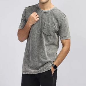 Camiseta de Algodón 100% para Hombre, Lavado Ácido, Corte Regular, Ligera, de Venta Caliente, Informal, con Logo Frontal, Estilo Urbano, Fabricación Personalizada - Product Image 1