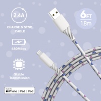 Cable USB-A de Carga Rápida 3A, 1m, Blanco, con Revestimiento de PVC y Trenzado, para Coche, Banco de Energía, Computadora, Dispositivos iOS, MFI, al por Mayor