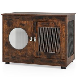 Table d'appoint rustique marron 2-en-1 pour cage à chien, capacité 88 lb, 32,5"x18,5"x23,5", style ferme, pour usage intérieur/extérieur, pour crabe ermite - Product Image 6
