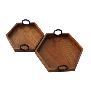 HHO Fabricado y suministrado Bandeja DE SERVICIO DE MADERA elegante con asas circulares Diseño elegante para servir y presentar - Product Image 1