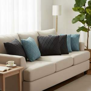 Set di 6 fodere per cuscini SOGA 45 cm in maglia diamantata azzurra e maglia a trecce grigio antracite - Product Image 2