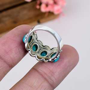 Tibetan Turquoise Band <b>Ring</b> Sterling <b>Silver</b> Vintage Style Boho Jewelry Handmade Gift for Her Everyday <b>Statement</b> <b>Ring</b> - Product Image 2