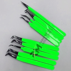 Pince à épiler RMI à pointe fine en acier inoxydable vert, avec embout noir, applicateur de cils incliné, durable, 10 mm, pour extensions de cils personnalisées - Product Image 5