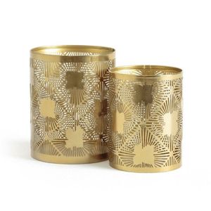 Lots de lanternes à bougies chauffe-plat en métal plaqué or, motif étoile géométrique, pour décoration de table de mariage et événements - Product Image 1