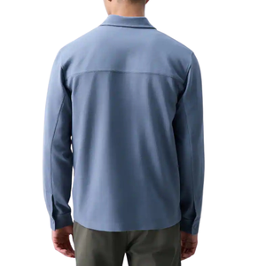 Chemise-veste décontractée pour homme en jersey sergé bleu moyen, à manches longues, avec deux poches poitrine et fermeture à boutons-pression, pour usage quotidien - Product Image 2