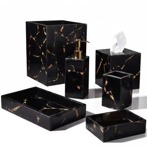 Ensemble de salle de bain rectangulaire en marbre, six pièces, écologique, très demandé, avec distributeur de savon à pompe en acier inoxydable pour organisateur de coiffeuse - En promotion - Product Image 2