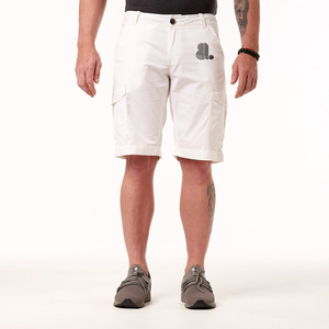 Men's <b>White</b> Bermuda <b>Cargo</b> Shorts High Waist Drawstring Closure Canvas Fabric 180g Breathable Casual Style Front Logo Pockets - Product Image 1