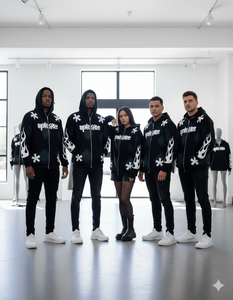 Unisex Streetwear Hooded <b>Zip</b>-<b>Up</b> Sweatshirt Black <b>White</b> Flame Print Oversized Fit French Terry Breathable Autumn Wear - Product Image 3