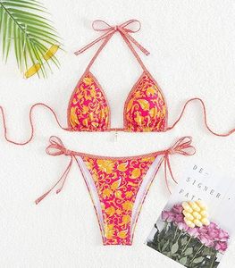 Regular Fit Women's Halter Neckline Floral Pattern Spandex/Nylon Bikini Set with <b>V</b>-<b>Strings</b> Bottom and 2-Piece Beachwear - Product Image 4