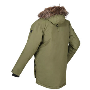 Veste parka imperméable rembourrée pour homme, verte, avec plusieurs poches et fausse fourrure sur le capuche, vestes respirantes pour homme - Product Image 2