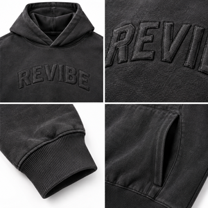 Hoodie surdimensionné personnalisé en molleton de coton épais délavé anthracite avec broderie tonale en forme d'arche pour homme, style streetwear, fabrication OEM sous marque privée - Product Image 5