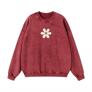 Sudadera Extra Grande Morada con Cuello Redondo y Estampado de Margaritas, Manga Larga, Tejido de Algodón, Estilo Casual, Unisex, para Otoño - Product Image 1