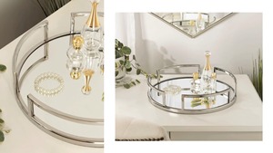 Plateau de service et de vanité rond en verre et métal, élégant et luxueux, pour la maison, la cuisine, l'hôtel, la salle de bain et la table de maquillage. - Product Image 4